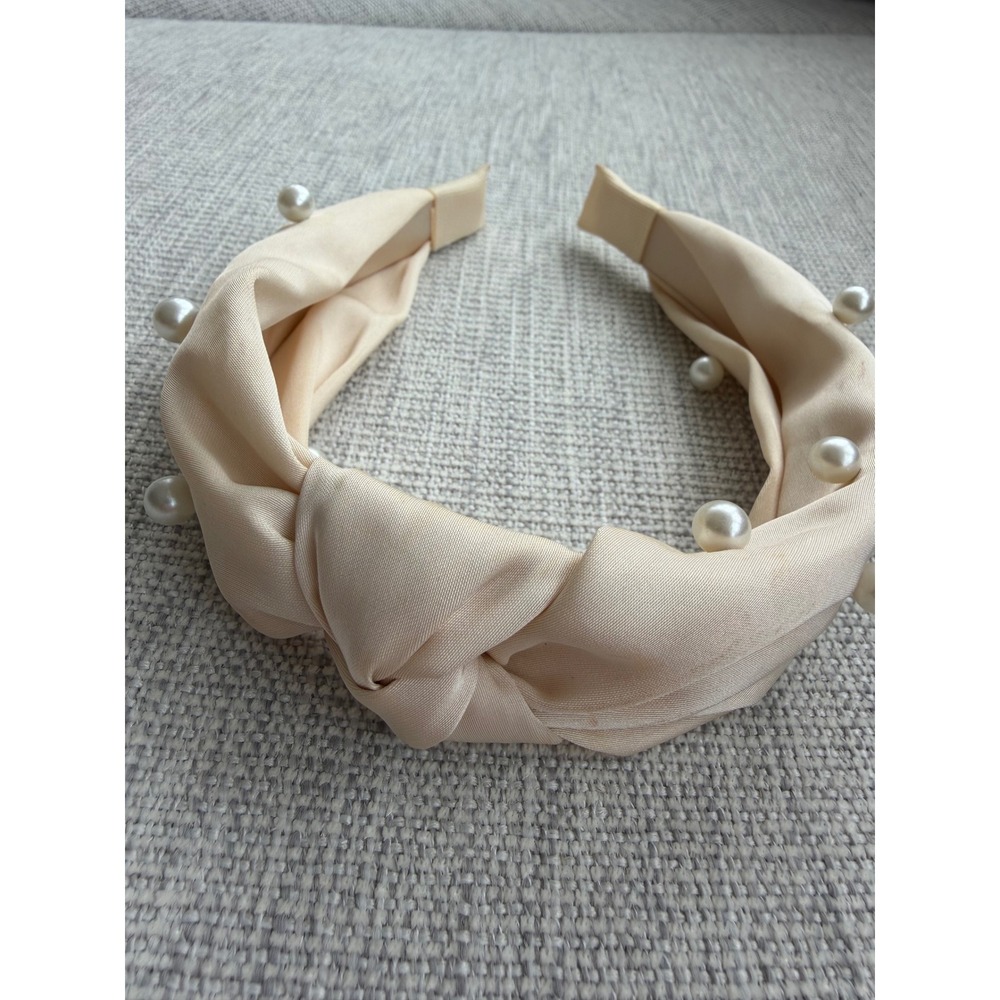 Pearl Embellished Satin Knot Headband Ivory Cream Statement Hair Accessory